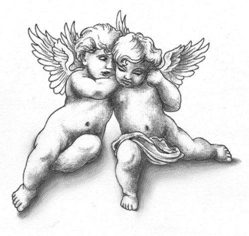 Awesome Grey Ink Baby Baby Angel Tattoos Designs